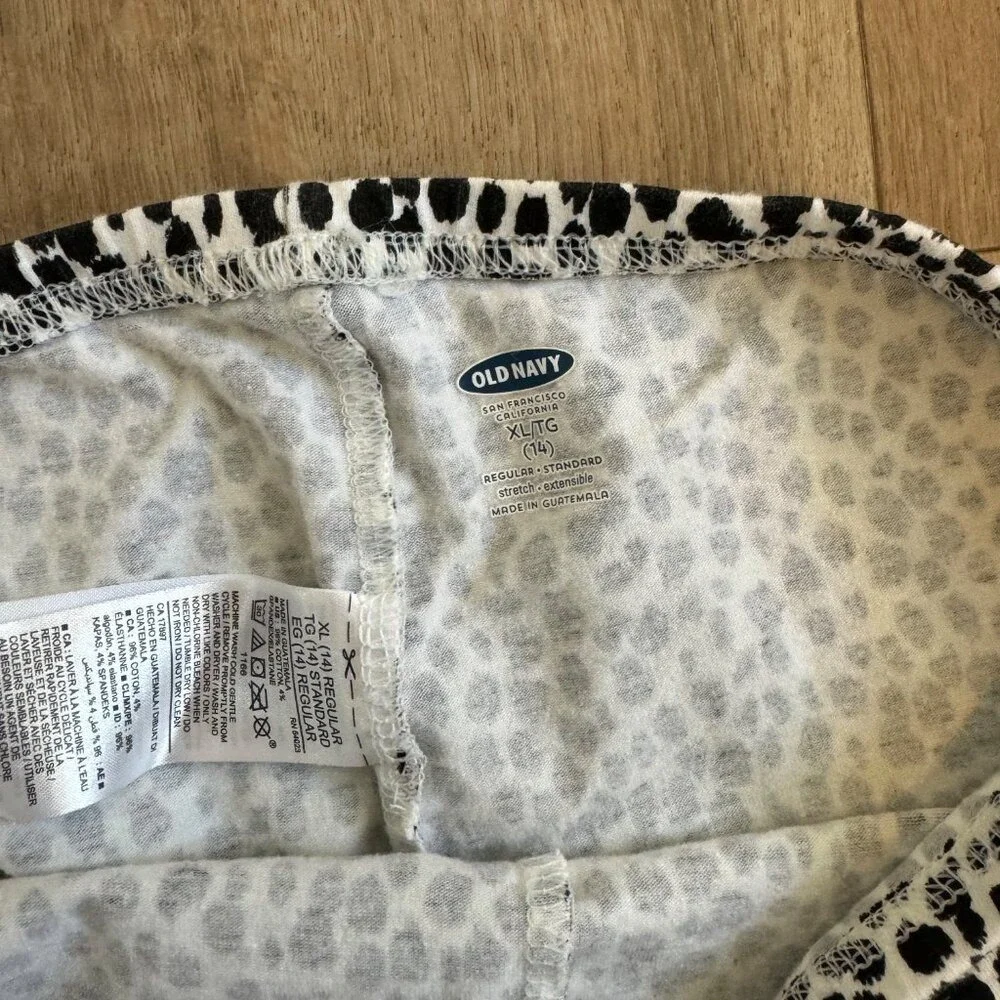 Old Navy Leggings Girls‎ XL 14 White Black Spotted Animal Print Stretch Cotton